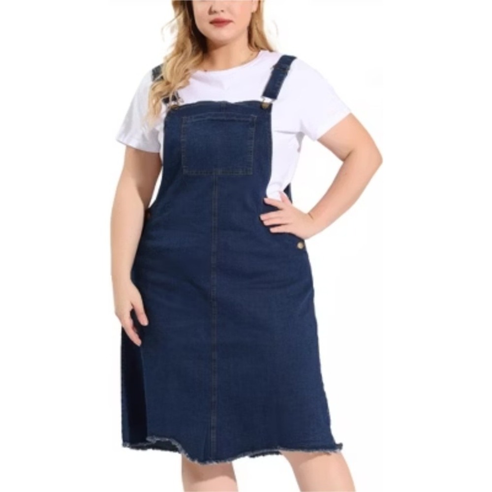 Agnes Orinda 4X‎ Denim Overall Dress Dark Wash Frayed Hem Casual NWT